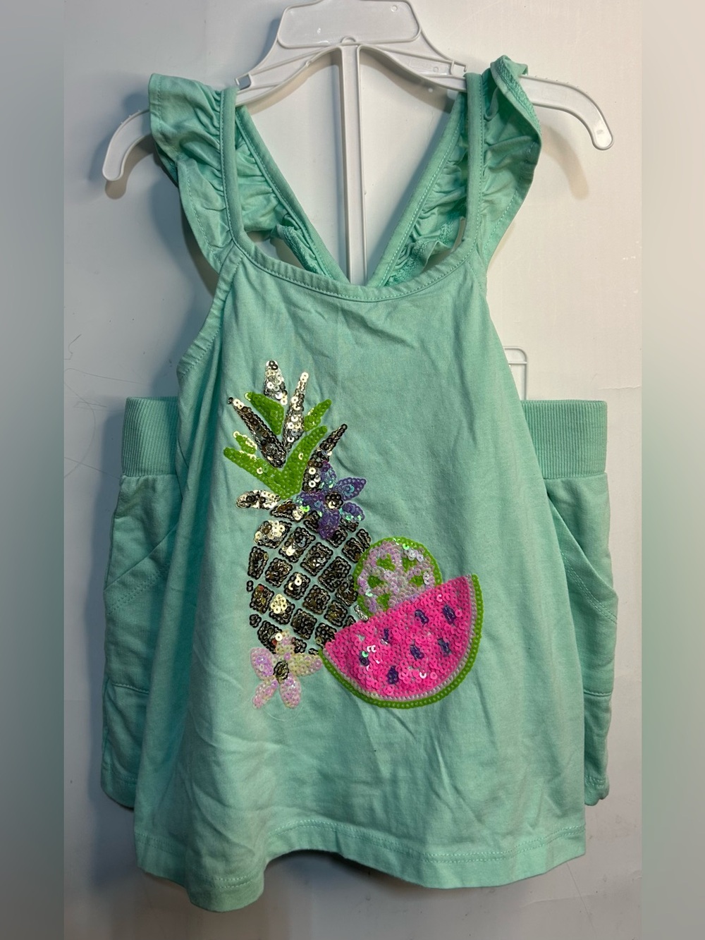Isaac Mizrahi Sequined Fruit Teal Outfit Set Girls Small (5/6)